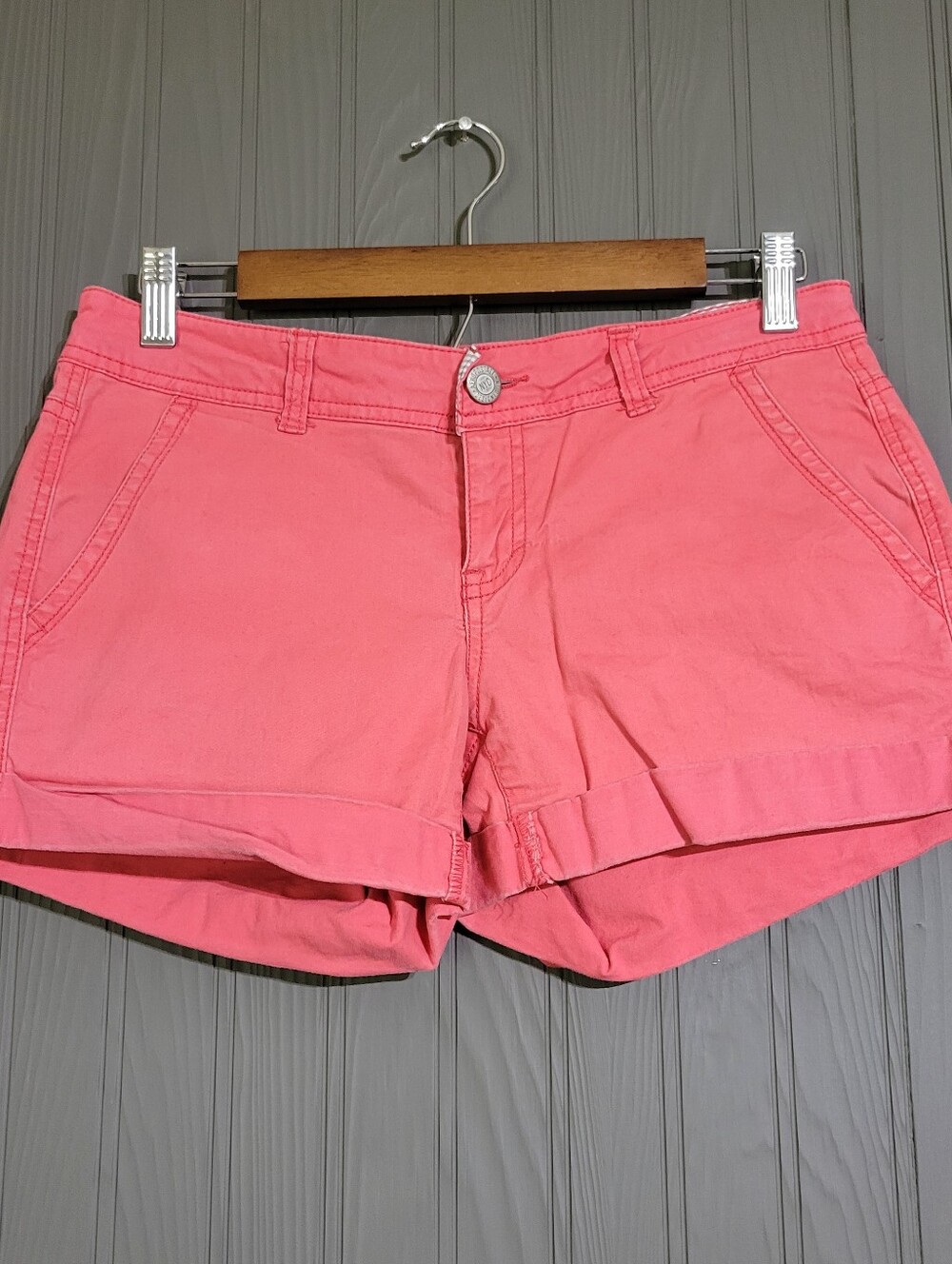 Aeropostale Midi Twill Shorts Stretch Rolled Hem Pink Women's 4